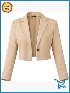 Cropped Blazer Business Casual Open Front Long Sleeve One Button Jacket
